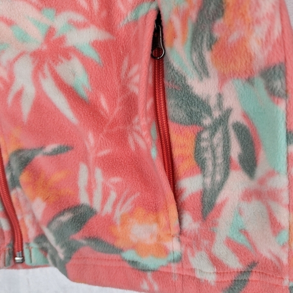 Columbia Floral Fleece Jacket Youth XL Peachy Pink Green - Picture 8 of 15